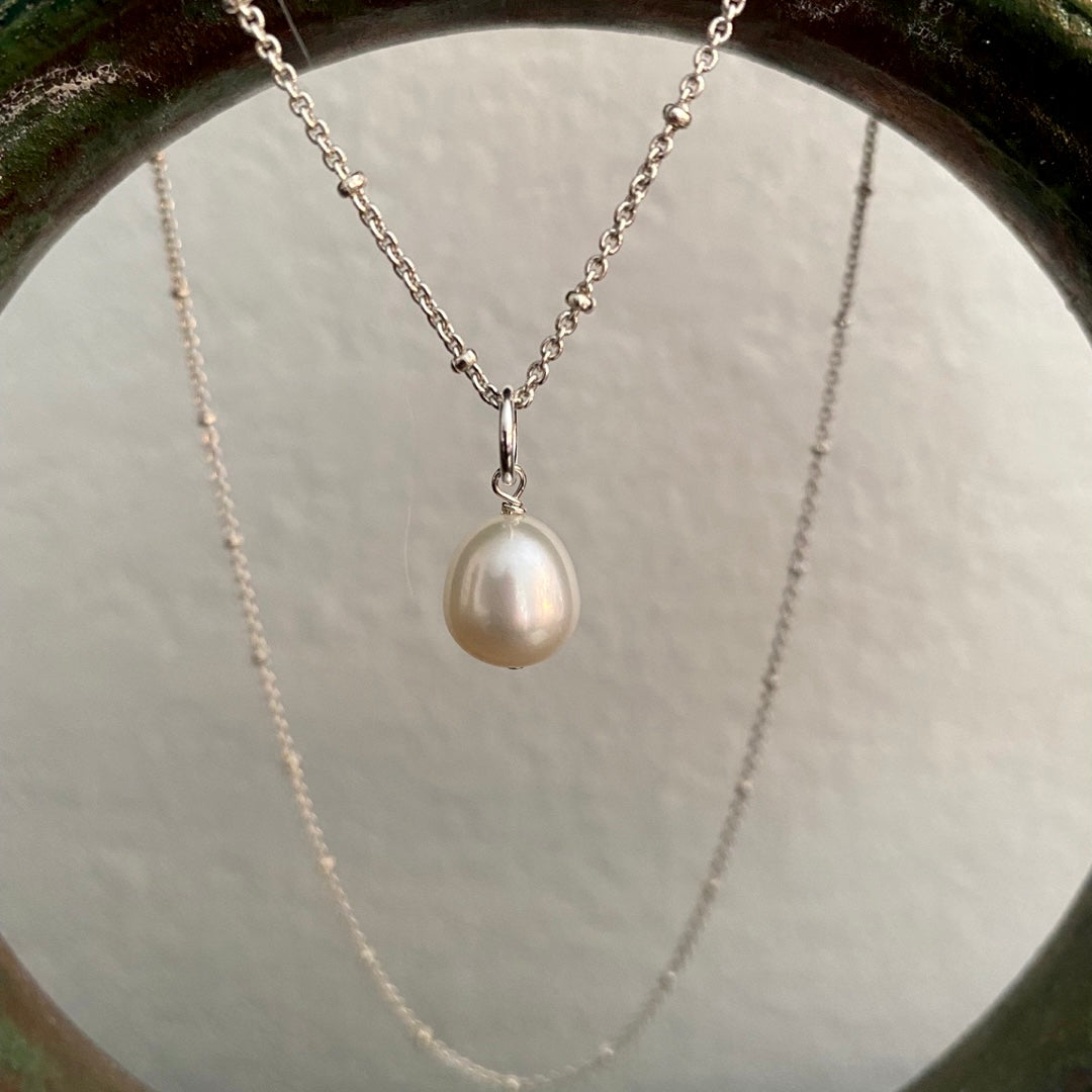 Fairy Dust Necklace Pearl Drop on Sterling Silver