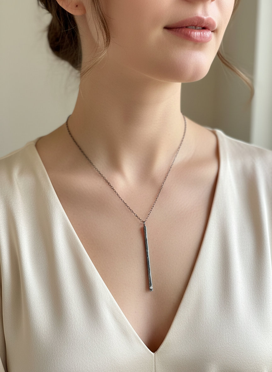 Shooting Star Necklace with Pendant on Model
